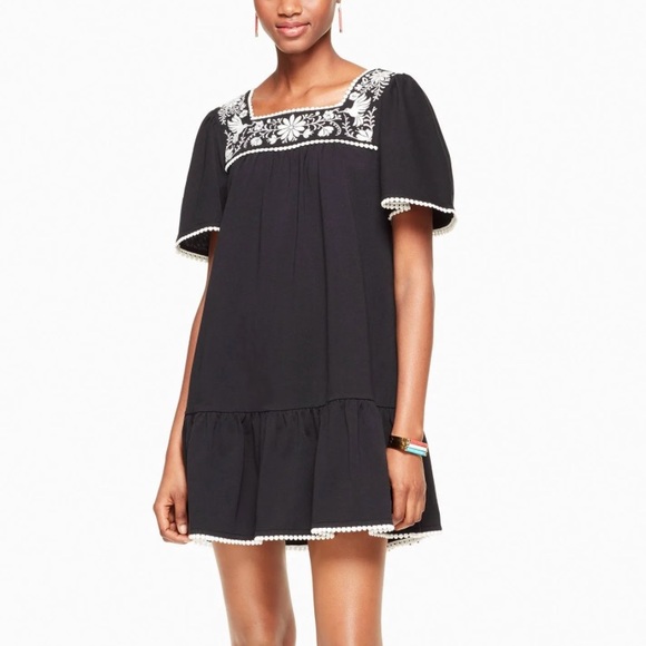 Kate Spade Dress Womens Small Black Broome Street Embroidered Boho Whimsical - Picture 1 of 9